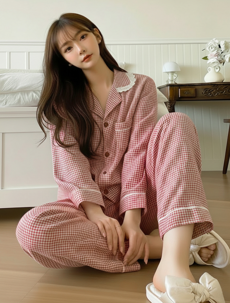 메이쉬 홈스윗 체크 투피스 파자마