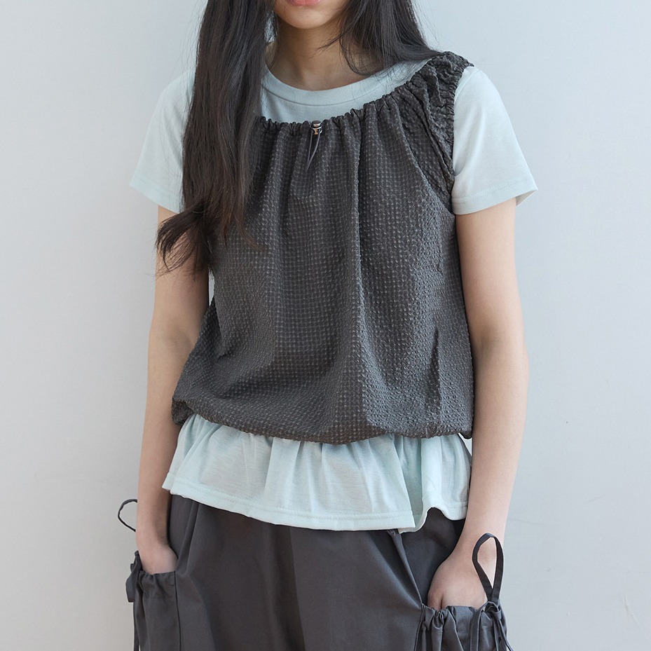 꼬모니노즈  CALM CHECK BLOUSE SET